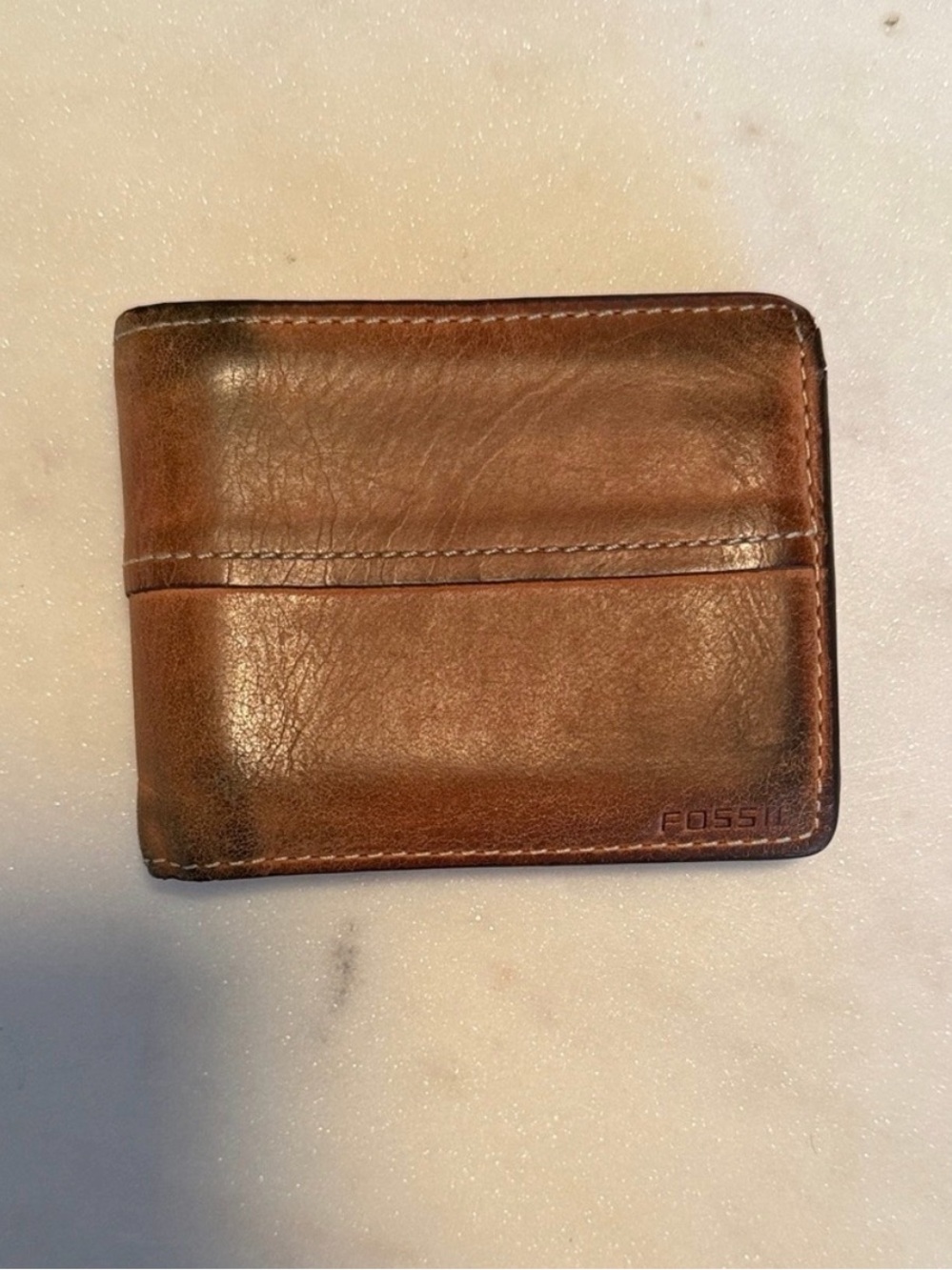 Fossil Men's Brown Bifold Wallet w/ ID Window, Credit Card Slots, Logo